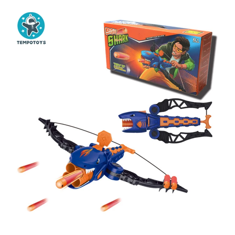 Tempo Toys Shark Bow Launcher Gun Shooting Game Kids Toy Rocket Launcher Toy Outdoor