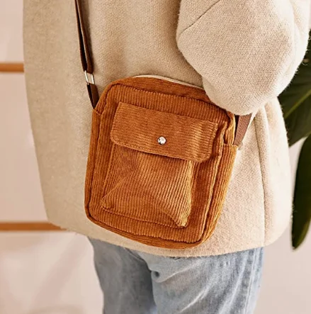 custom logo corduroy vintage shoulder crossbody  bag