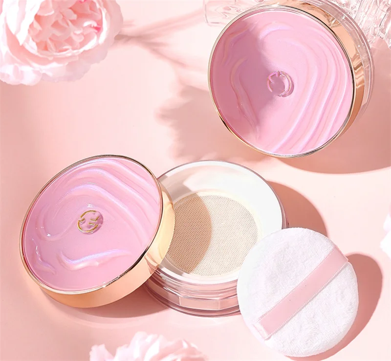 Wholesale Tiktok Hot Sell Beauty Korean Cosmetics Waterproof Rose Loose Powder Pink Makeup Face Pressed Powder