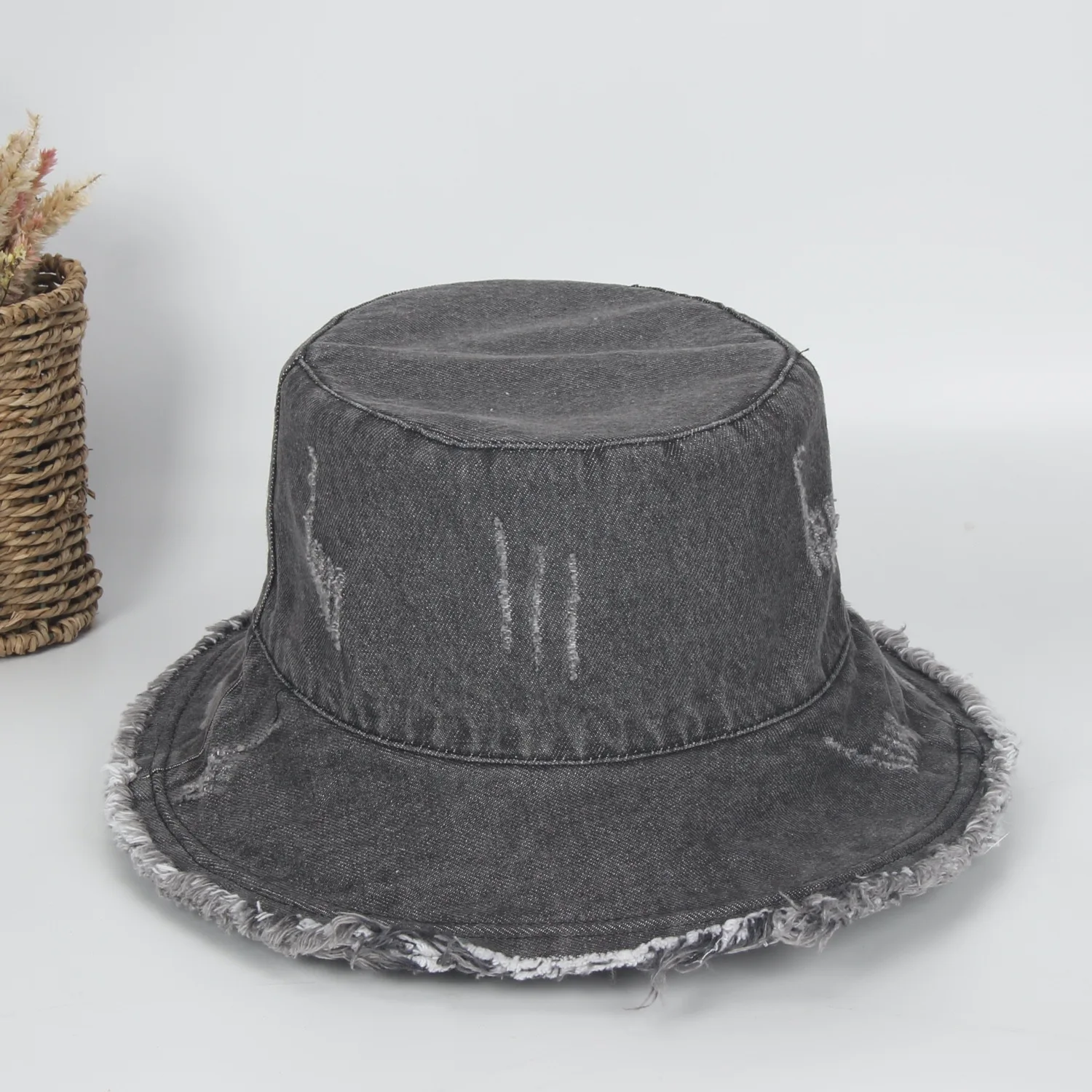 Vintage Denim Bucket Hat Washed Denim Distressed Denim Bucket Hat Big Brim