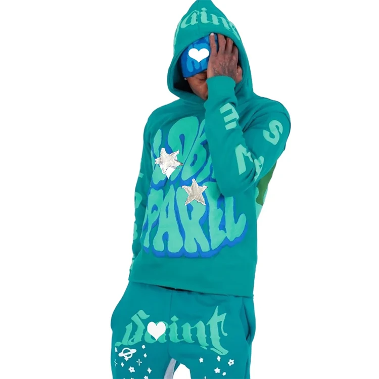 Tracksuit 450Gsm Cotton Hoodie Set Oem Logo Custom Pullover Tapestry Puff Printed Hoodies Streetwear Sweatpants And Hoodie Set