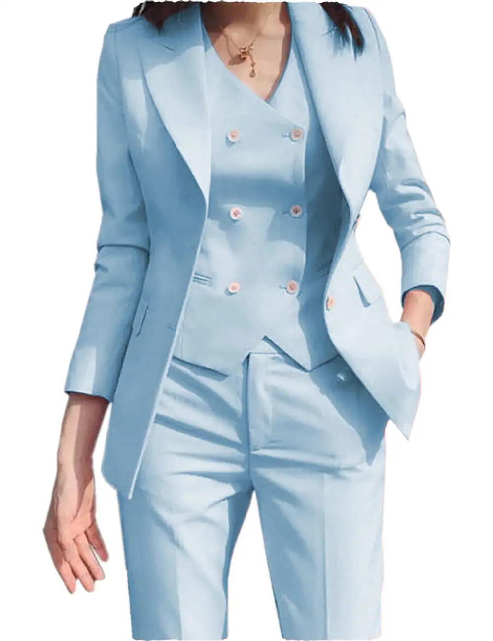 Three Piece Slim Fit Business Office Wedding Party Wear Tailor Made Pink Woman Suits Office Women Blazer Set
