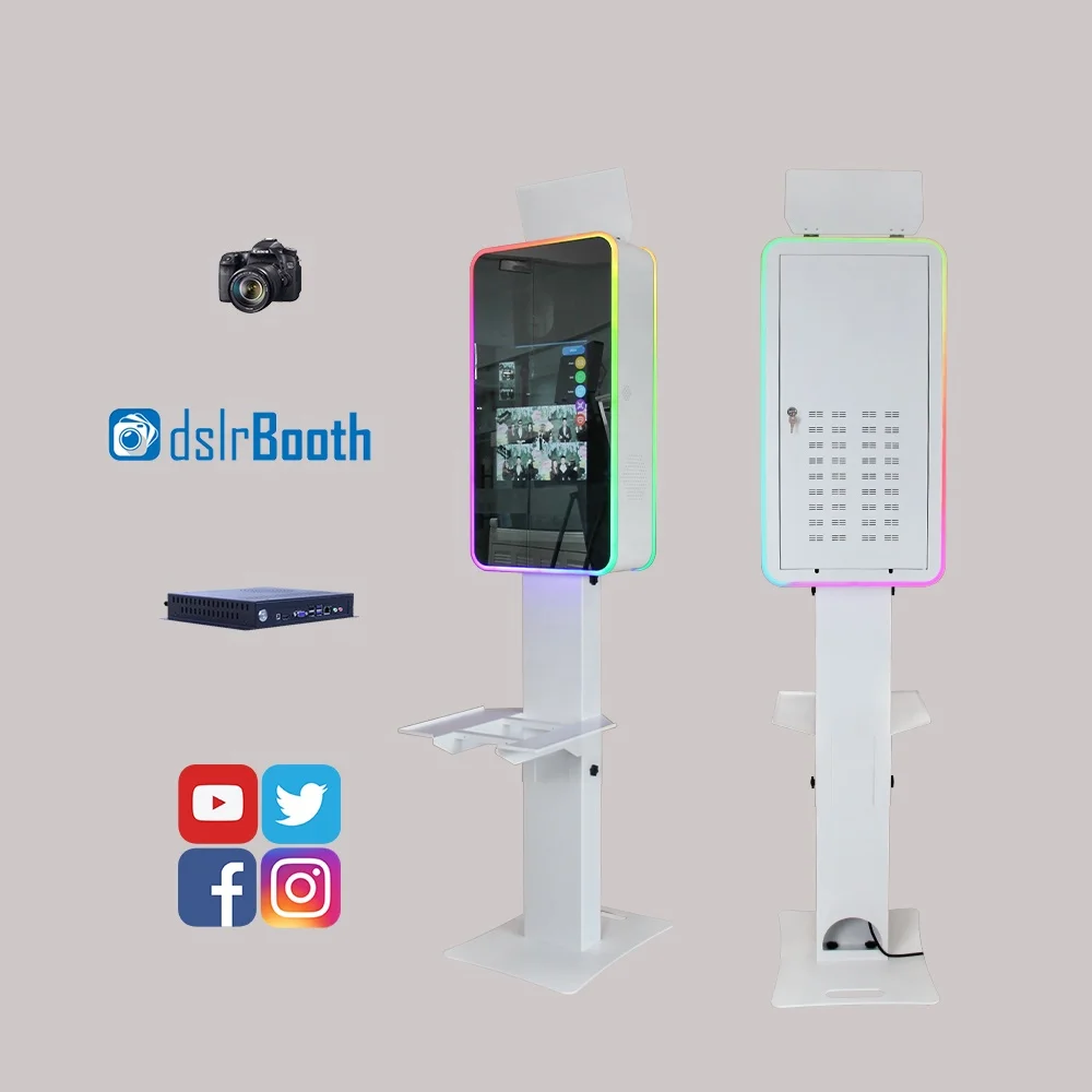 Instant Selfie Photo Booth 21.5 inch Touch Screen LCD Monitor Magic Mirror Photo Booth Selfie Mirror DSLR with Flight Case