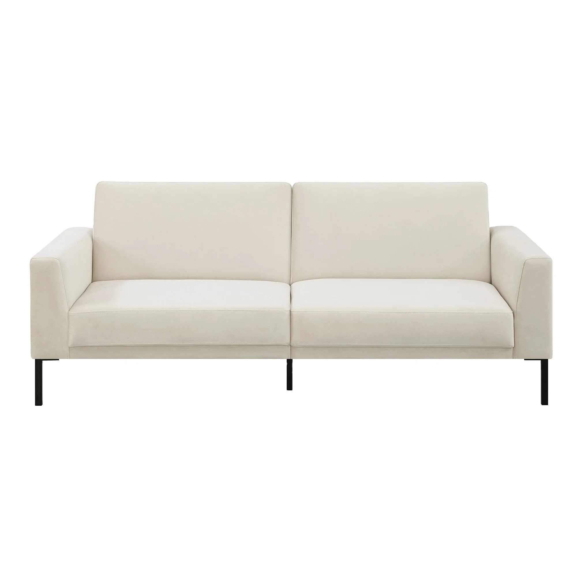 Oliver. Velvet upholstered modern convertible folding futon sofa bed, suitable for compact living spaces, apartments, dormitorie