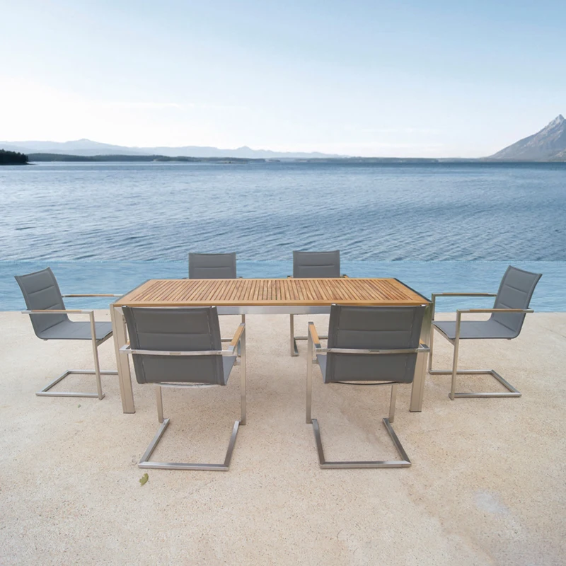 wholesale all weather stainless steel teak solid wood outdoor furniture