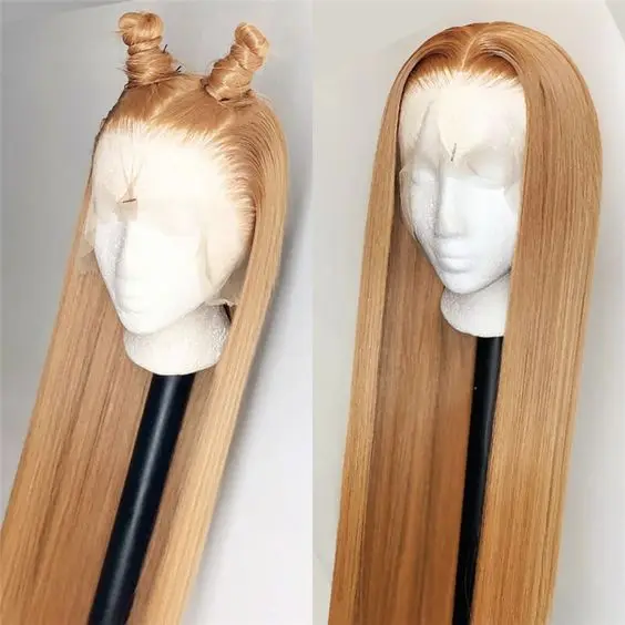 Trio Hair Pre Plucked hd Transparent Honey Blonde Lace Front Wigs #27 Straight Human 180% Density for Black Women