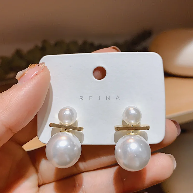 2021 fashion metal large ball double sided pearl earrings