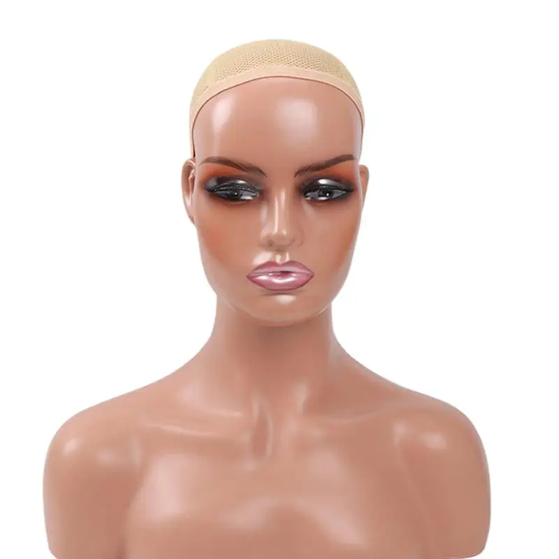 Mannequin Head Wig Realistic Mannequins Female Head with Shoulders Busts Dark Skin Brown Head Mannequin for Display Training