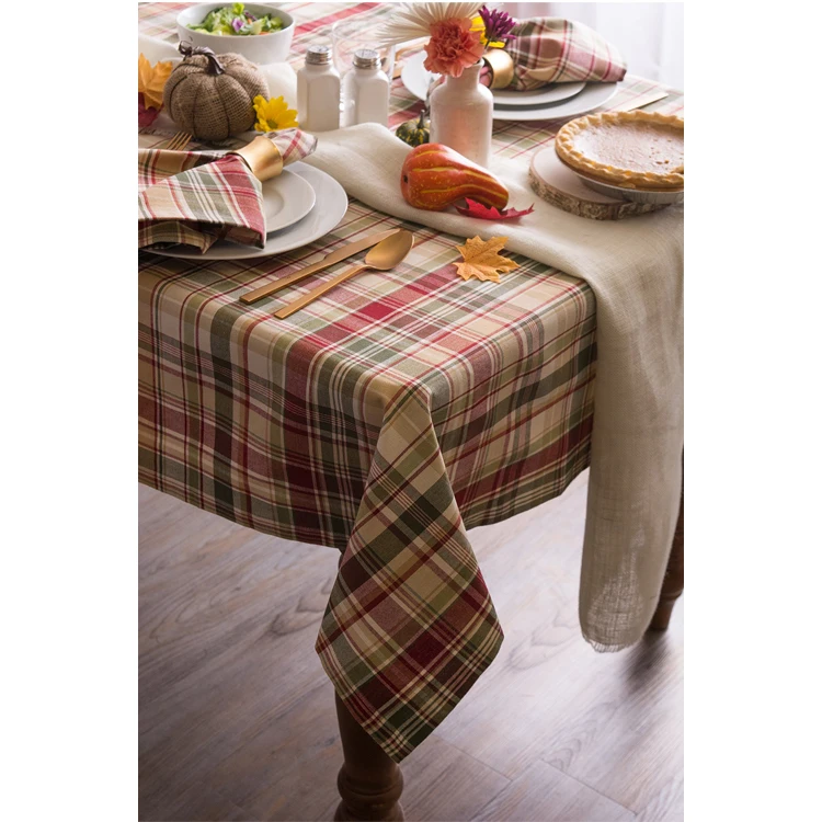 Fall 100% Cotton Plaid Tablecloth Collection Washable Jacquard Christmas Tablecloths for Rectangle Tables 60 x 120