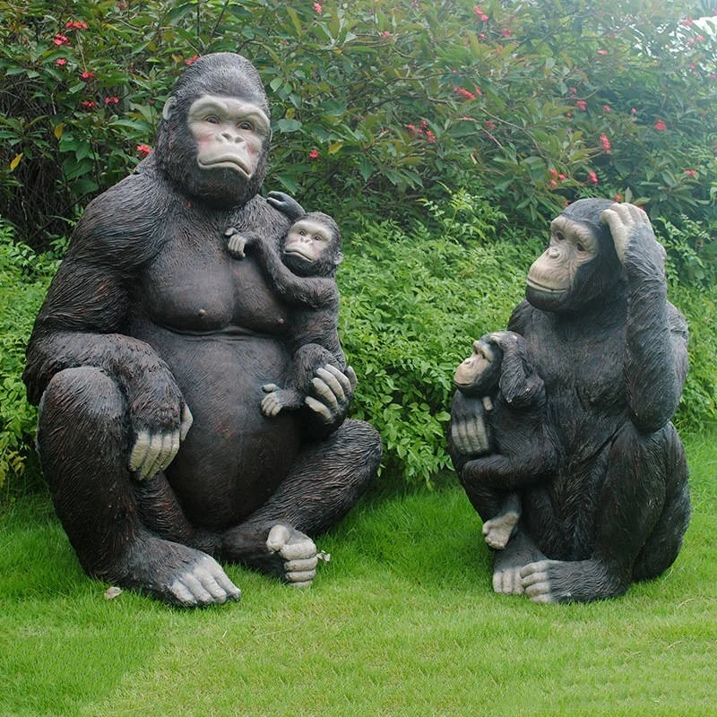 Customized Design Realistic Resin Fiberglass Sculpture Animal Gorrila Statue Fiberglass Material Artificial Outdoor Decoration
