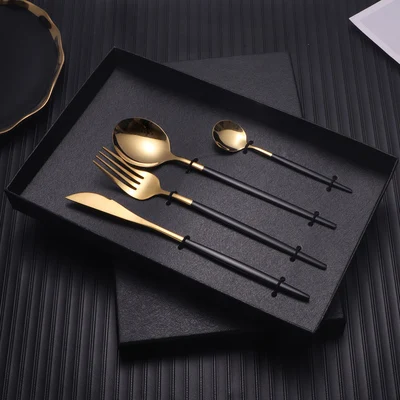 Golden Silverware 4 Piece Stainless Steel Gold Cutlery Flatware Set with Gift Box