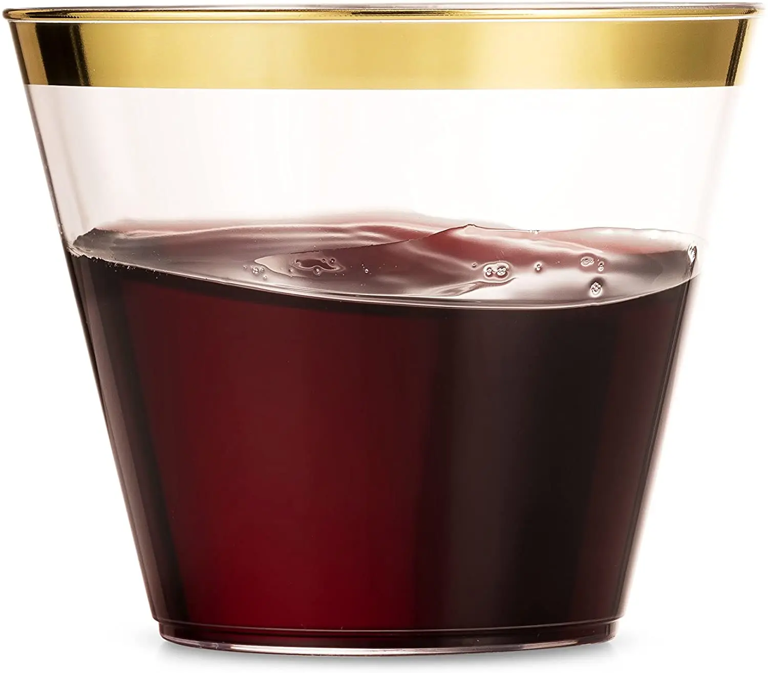 Factory supply Fancy Gold Rim 9 10 12  14 16 oz Clear Rose Rimmed PS Disposable Plastic Cups for Wedding Party