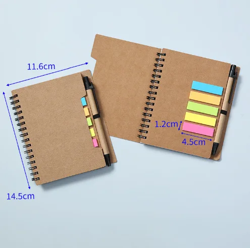 Kraft Small Notebook with Pen Holder and Tabs Lined Spiral Notebook Page Marker Colored Index Tabs Business Pocket Notebook