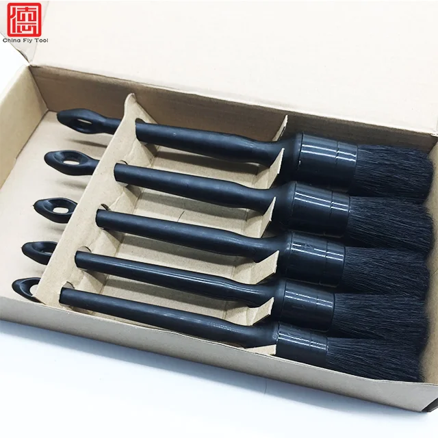 CTCC024 Wholesales Solid Plastic Handle  5PCS pig bristle car detailing brush