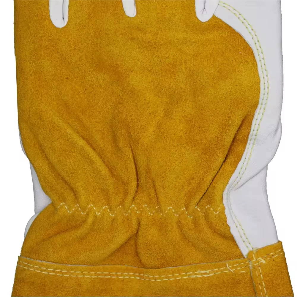 TIG MIG Welding White Yellow Argon 14 Inch Top Cow Split Cuff Sheep Palm Leather High Dexterity Extra Electric Gloves