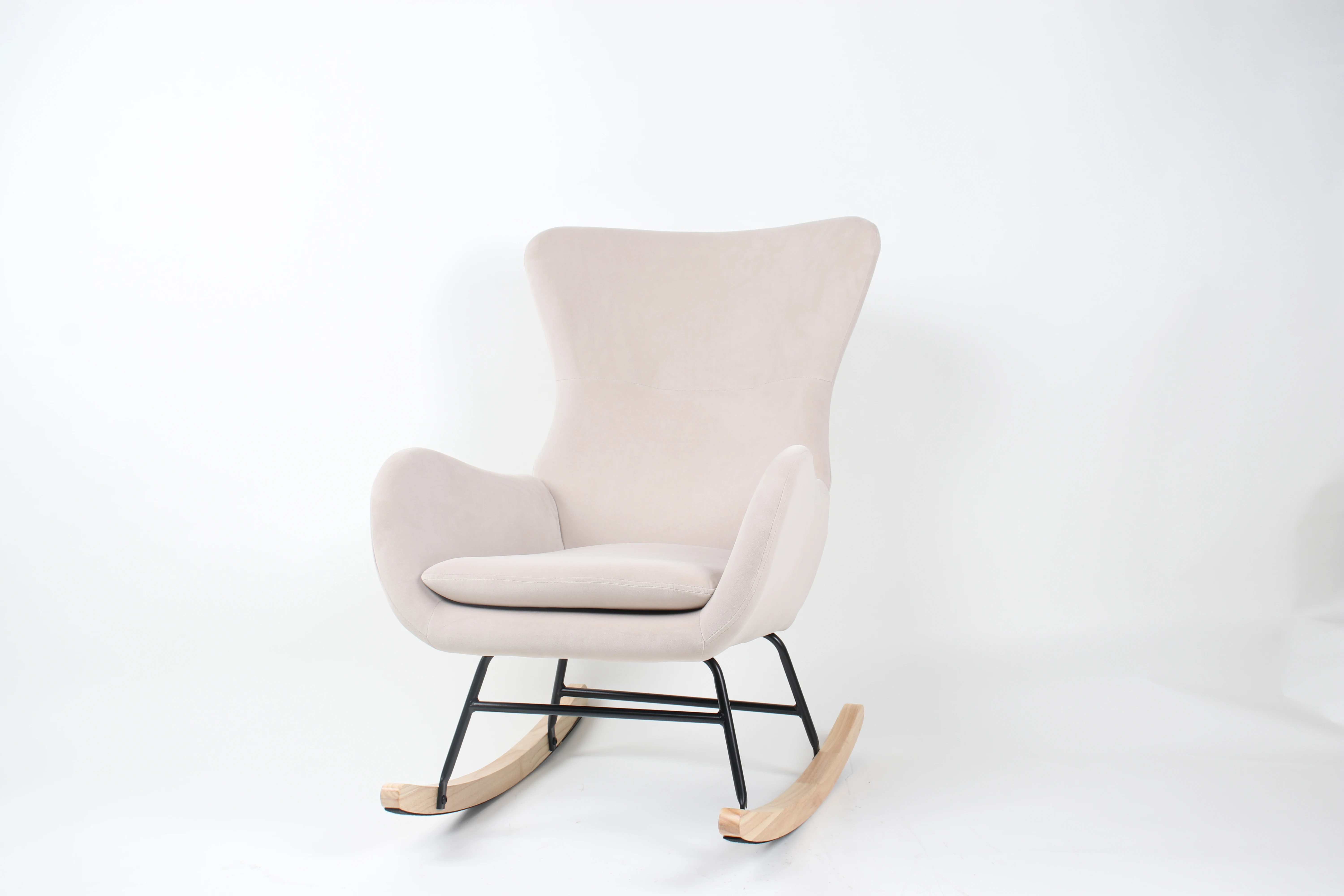 Soft Big Size Leisure Fabric Seat Living Room Relaxing Adult wooden leg Rocking Sofa Chair