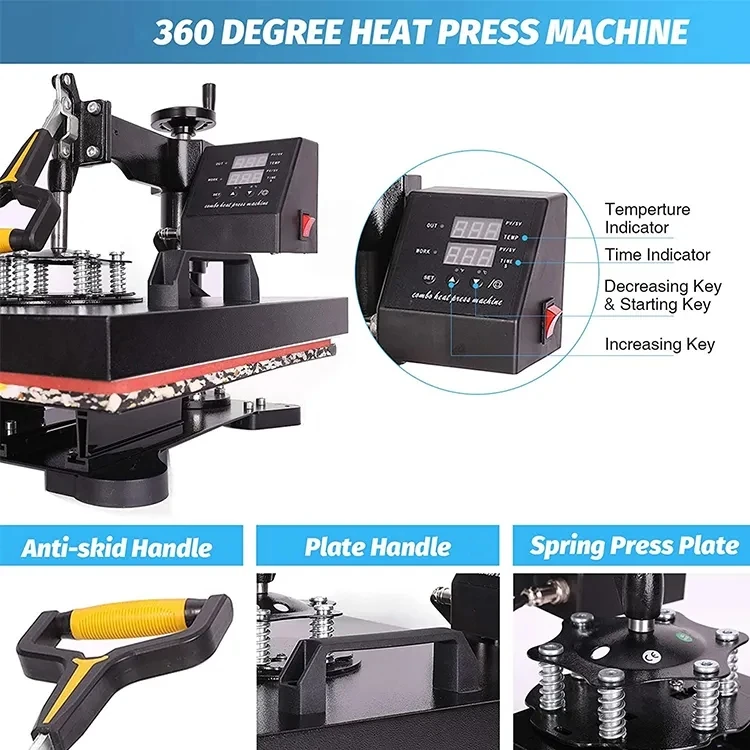 5 in 1 Digital Heat Press Machine for T-shirts Hats Mugs Multifunctional Sublimation Transfer for Home Use