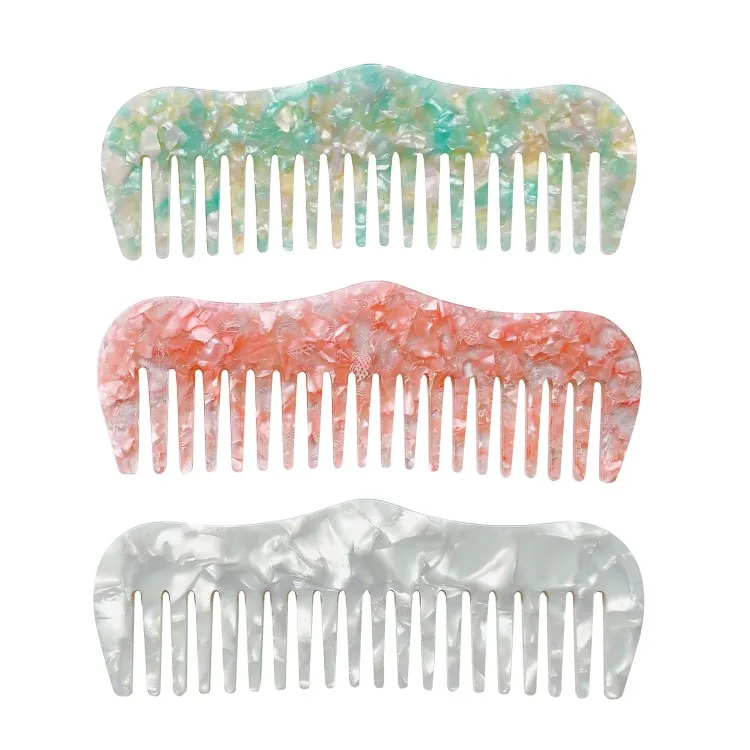 RTS Custom Logo Professional Hair Detangling Acetate Fiber Electro Plating Gold Wide Tooth Comb