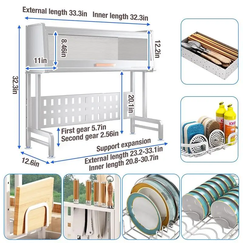 Over The Sink Dish Drying Rack Extendable 2 Tier Dish Drying Rack Sink Multifunction Dish Drainer Rack