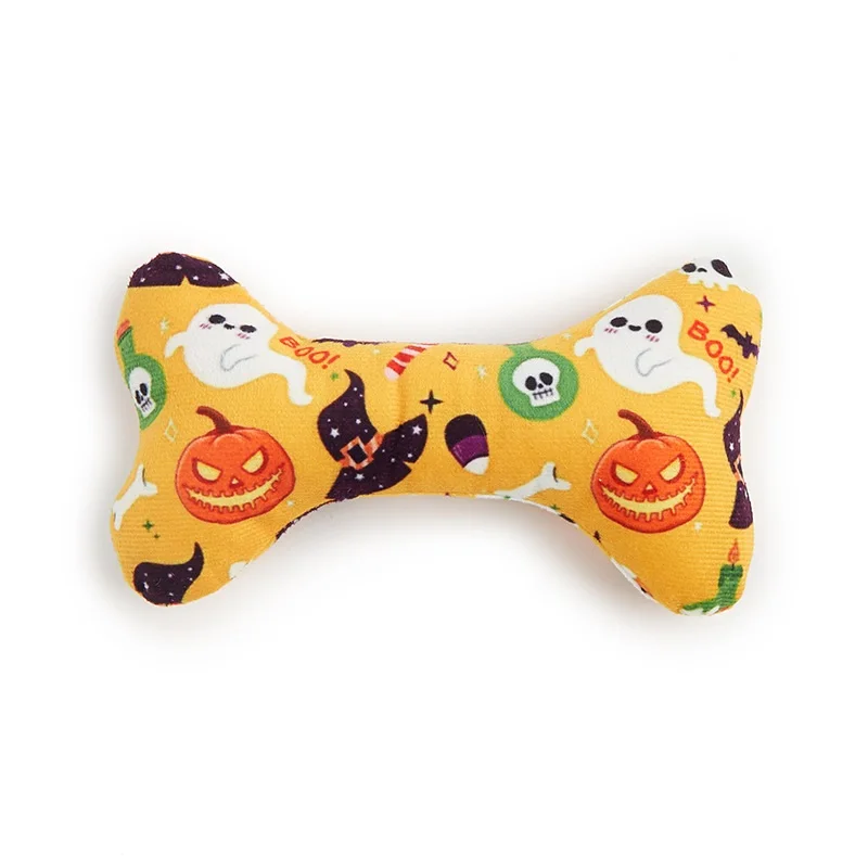 2024 New 8pcs One Pack Hot Sale Pet Halloween Birthday Party Sounding Plush Bone Shaped Dog Toys