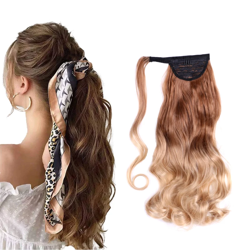 17inch Long Wrap Around Magic Paste hairpin wave curl ponytail  tie bodywave ponytail Synthetic hair extension