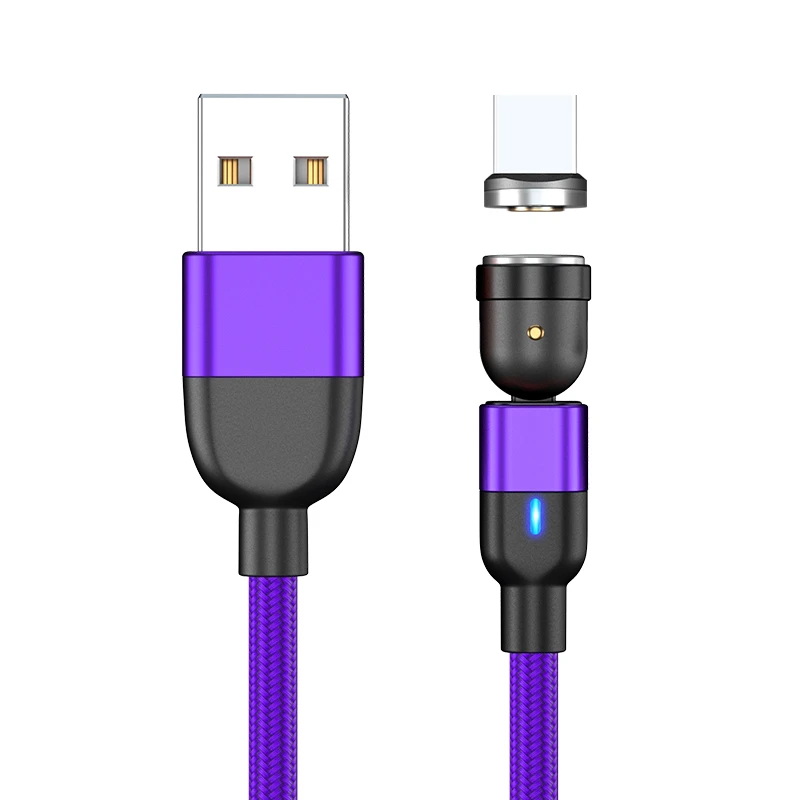 
New Arrival Nylon cable Micro USB Type C Magnetic Charging Cable 540 Rotation 1M 2M Magnet charging 3in 1usb cable for phone 