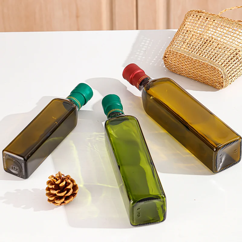 square Cooking Oil Bottles Amber Green clear Glass Olive Bottle With Screw Cap 100/250/500/750/1000ml