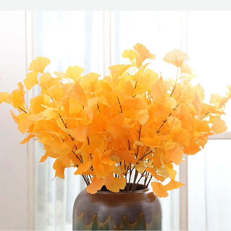 Artificial Ginkgo Biloba Leaves Greenery Stems Plants Farmhouse Home Garden Decor Artificial Faux Ginkgo Leave Branches Decor