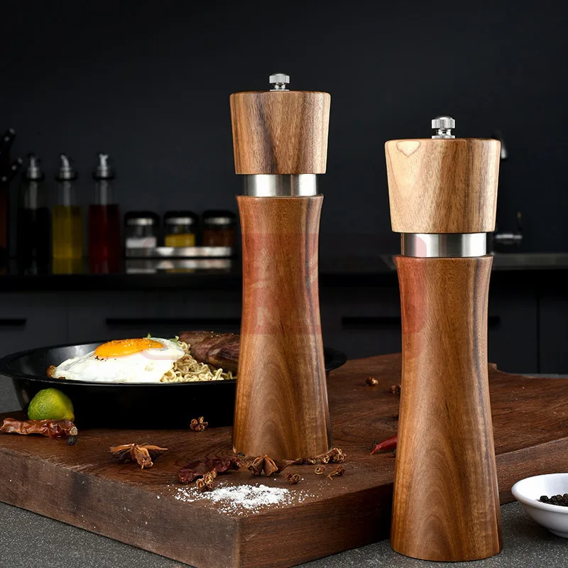 Beauty gift box design pepper mill acacia wooden pepper grinder set with OEM custom