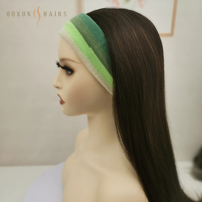 Bandfall Jewish Wig Raw Virgin European Remy Hair, Natural Straight with Highlights, Custom-Made Kosher Headfall and Pony Wigs