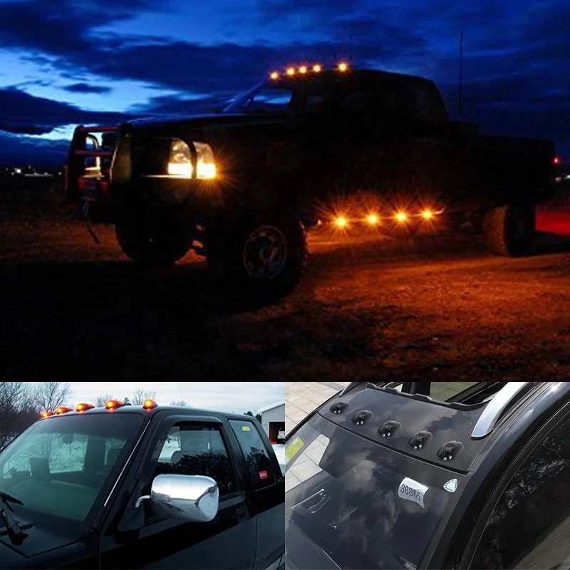 For Ford F150 Assembly Black Smoke Lens Marker Running Lamps Compatible Pickup Trucks Amber LED Cab Roof Top Clearance Light