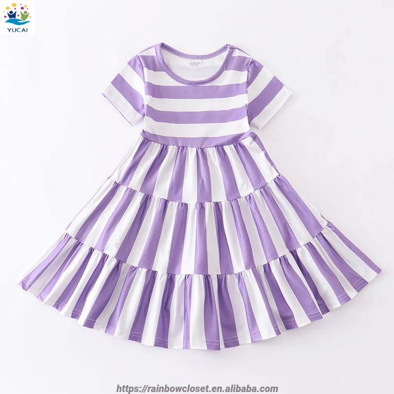 Teenager Girls Vintage Stripes Dress Children Casual Cotton Wearing Child Boutique Summer Outfits Clothing Short Sleeve Pattern