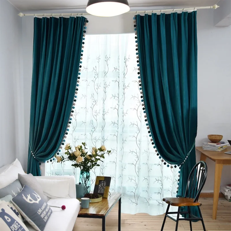 Luxury High Quality Velvet  Blackout Ready Made Window Curtains Panels For Living Room  Church Curtains Backdrop Decoration