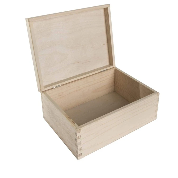 
Rectangular untreated plain decorative pine natural wood jewelry display box 