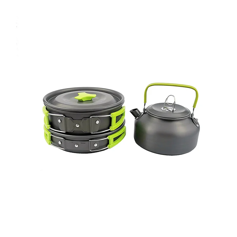 3PCS Foldable Camping Kettle Cooking Pots and Pans Non-stick Cast Iron Cookware Sets Outdoor Camping Stoves