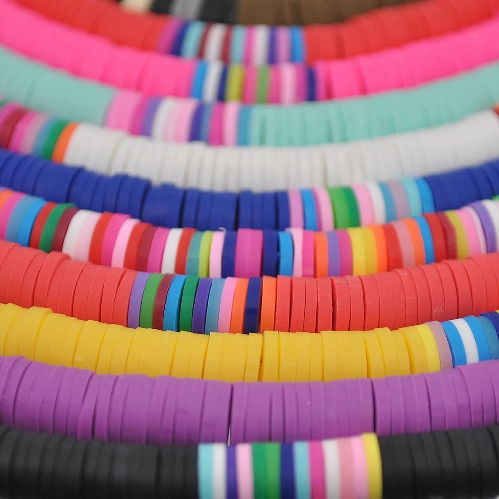 Boho 6mm wide Polymer Clay  Necklace Colorful African Vinyl Disc Beads Necklace Summer Beach  Necklaces for Women Girls