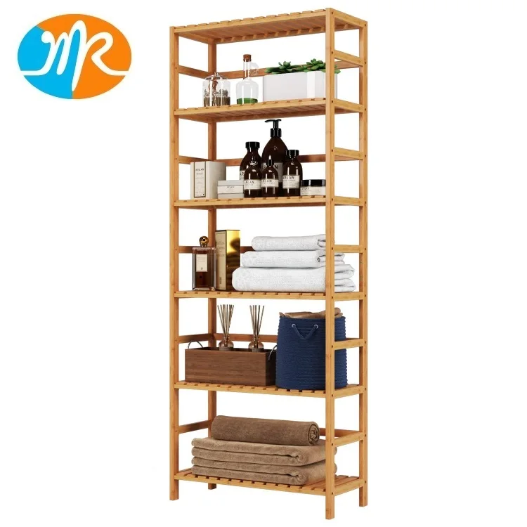 6 Tier Bamboo Shelf Free Standing Bookshelf Plant Flower Stand Rack Bathroom Storage Organizer Shelf