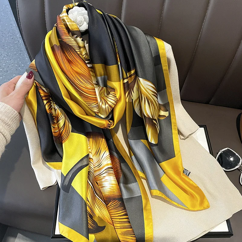 Luxury Pattern Silk Scarf Floral Large Shawls Hair Wraps big size 90*180cm Head Scarfs Women Long Silk Scarves Hijabs
