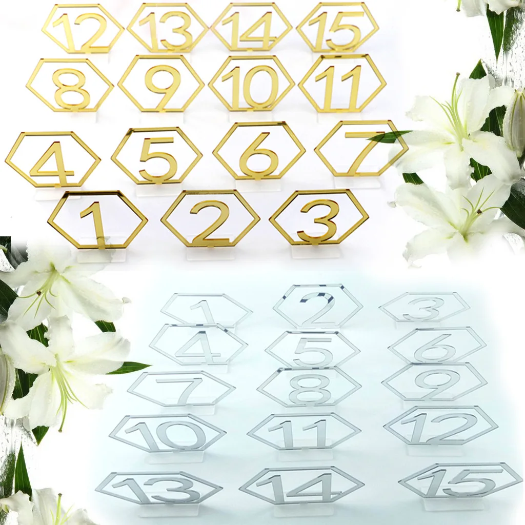 Ychon Clear Acrylic Wedding Table Sign Hexagonal Rectangular DIY Seat Numbers Display Stand Card Holder