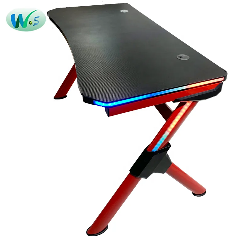 WSE4008 High quality selling Black carbon fiber grainpc table carbon fiber texture gaming desk with RGB  lights