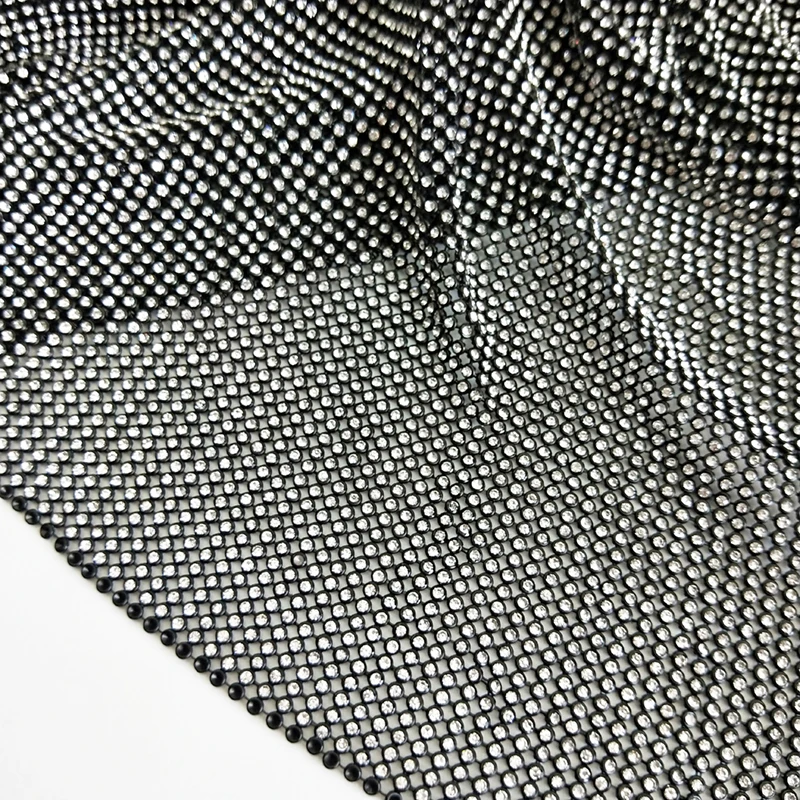 3MM Luxury Sparkle Black Aluminum Metal Diamond Rhinestone Chain Metal Crystal Fabric Sheet For Women Bags