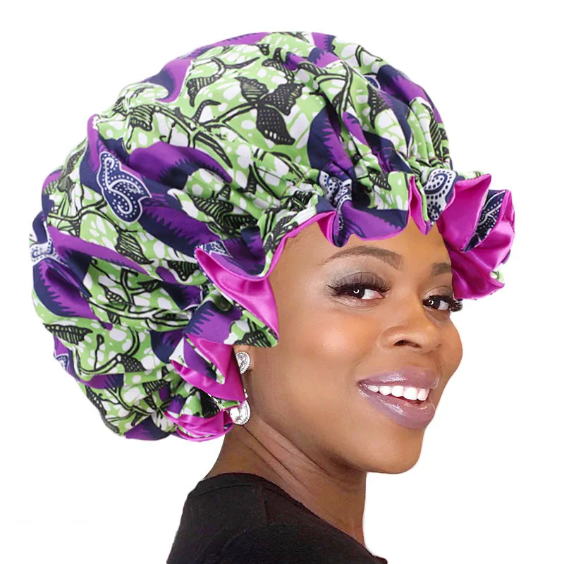 African pattern Print Bonnet big wave brim Ankara Dashiki headscarf headwrap hats turban Satin bonnets
