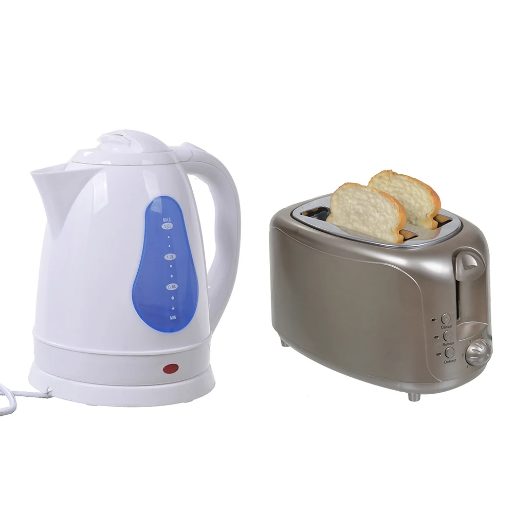 Customized small home appliance electric 2 slice toaster and kettle set plastic white colour and gold for household