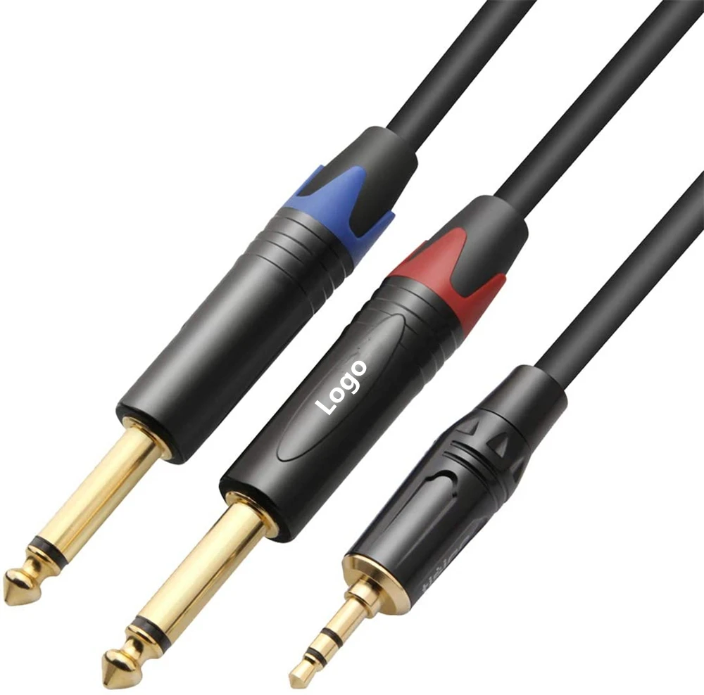 3.5mm 3-pole plug to 2 way mono 6.35mm audio splitter cable