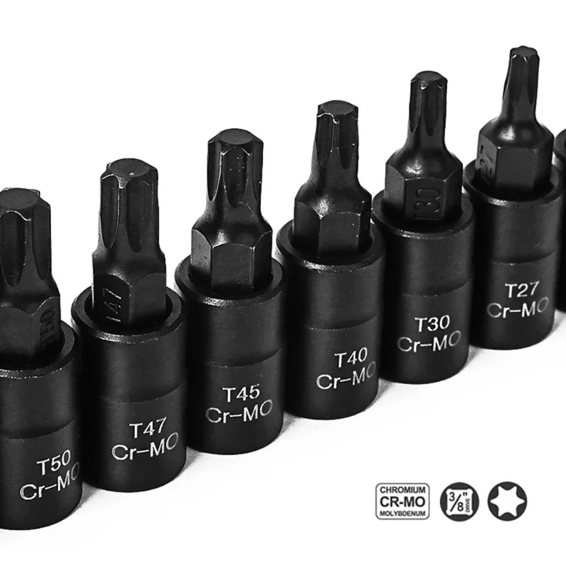 High-Quality Manual Maintenance Tools 10pc Cr- Mo 3/8' Drive T20-T60 Torx Bit Socket Nuts Set