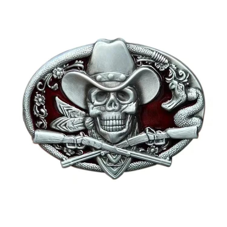 Factory Price Western Cowboy Metal Belt Buckles Skull Knife Leather Belts Buckle For Men