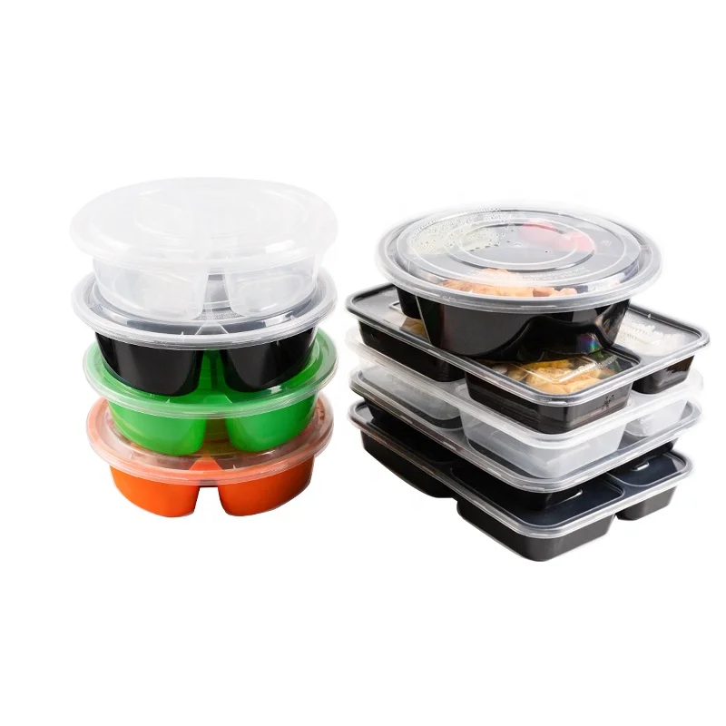 Круглый пластиковый пищевой контейнер для суши, одноразовый пищевой контейнер с 3 отделениями