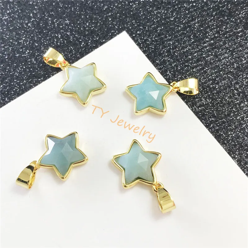 Wholesale  pentagonal  Shape Natural Stone green aventurine Pendant DIY for Necklace or Jewelry Making