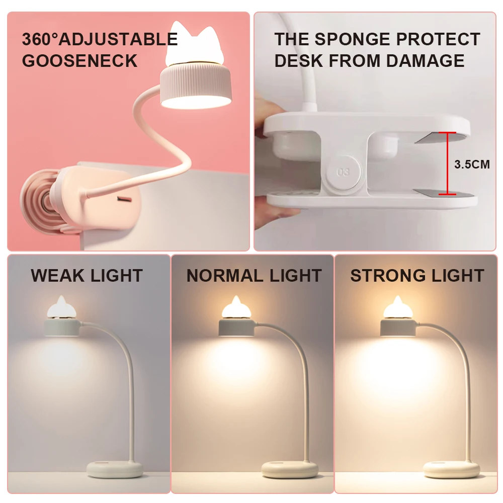 Cute Kids Book Light for Reading in Bed Clamp Light Lamp USB Rechargeable Night Light  for Reading in Bed at Night