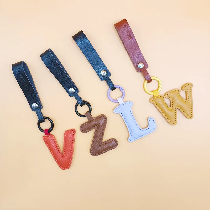 Wholesale Custom Leather Letter keychain A-Z Alphabet Initial Keychain Sets PU Leather Keychain With Leather Strap